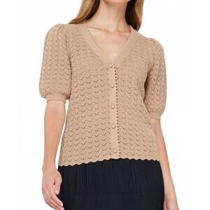 NEW NYLAND josette v-neck scalloped cardigan in taupe